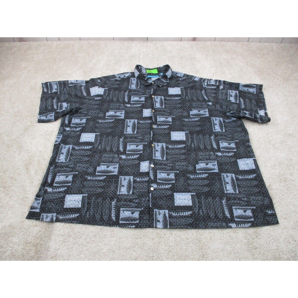 Tori Richard Shirt Mens 4XB Black Cotton Lawn Boat Blueprint Hawaiian Button Up